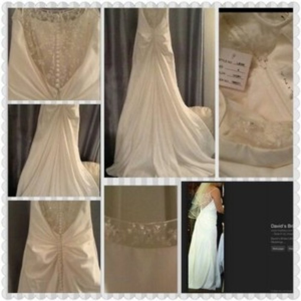 Galina ivory/white matte finish satin Beaded Beachy Wedding Gown 10